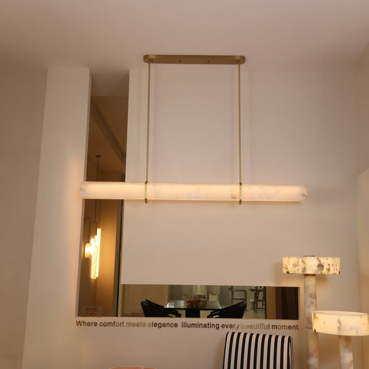 Zarune LED Linear Alabaster Chandelier - Brushed Brass