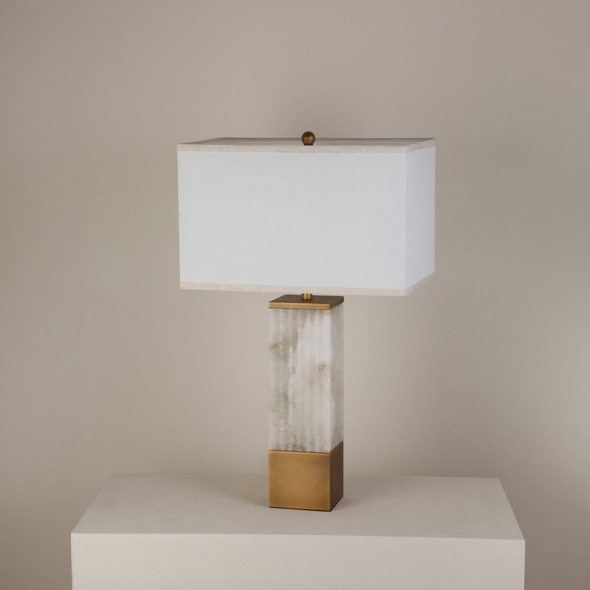 Ravelle Alabaster Column Table Lamp - Brushed Brass & Soft White
