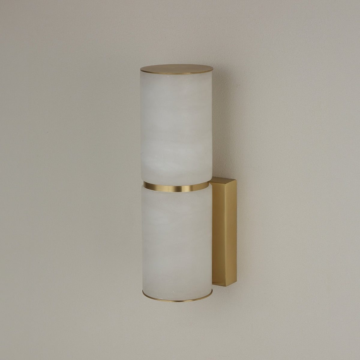 Almora LED Small Cylinder Alabaster Wall Light - Brass