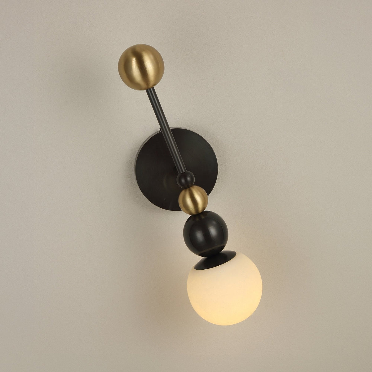 Zeal Vertical Orb Alabaster Wall Light - Black & Brass