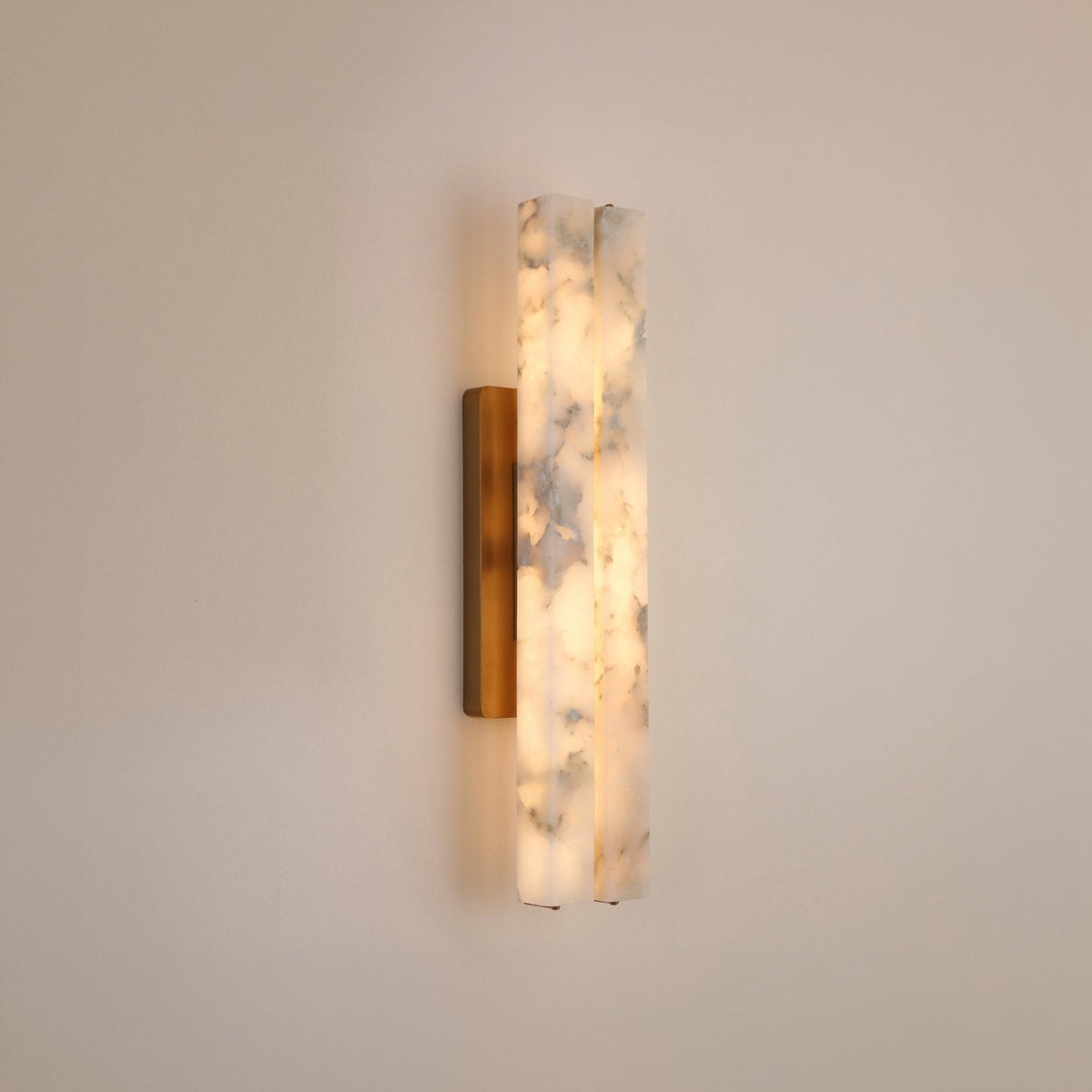 Selvara LED Small Alabaster Double Wall Light - Brushed Brass