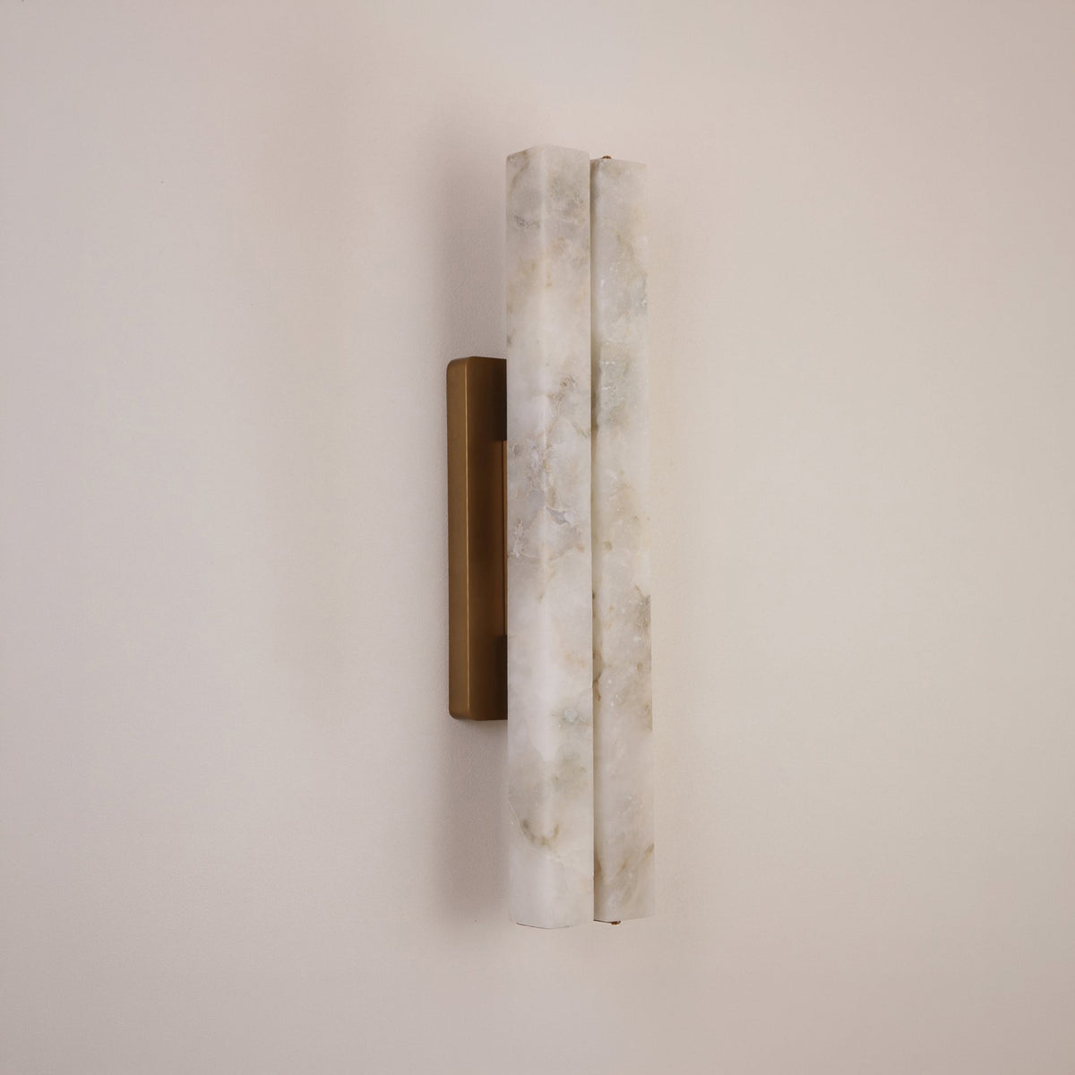 Selvara LED Medium Alabaster Double Wall Light - Brushed Brass & Soft White
