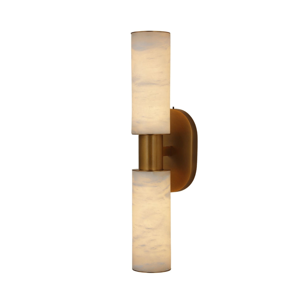 Lumara 2 Light Twin Tube Alabaster Wall Light - Brushed Brass