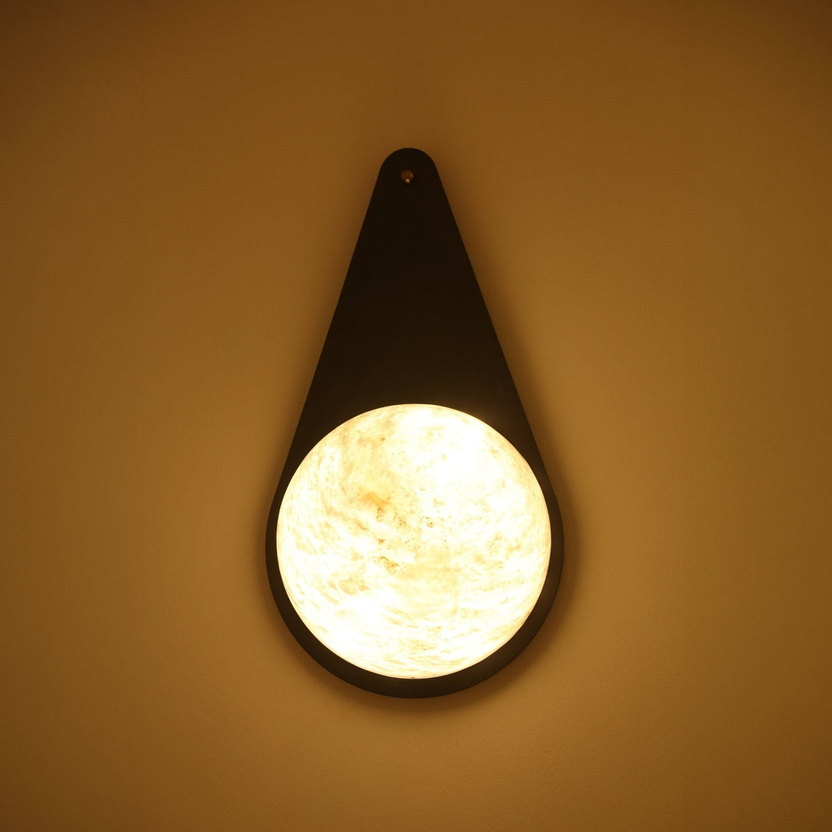 Lunara 1 Light Teardrop Alabaster Wall Light - Matt Black