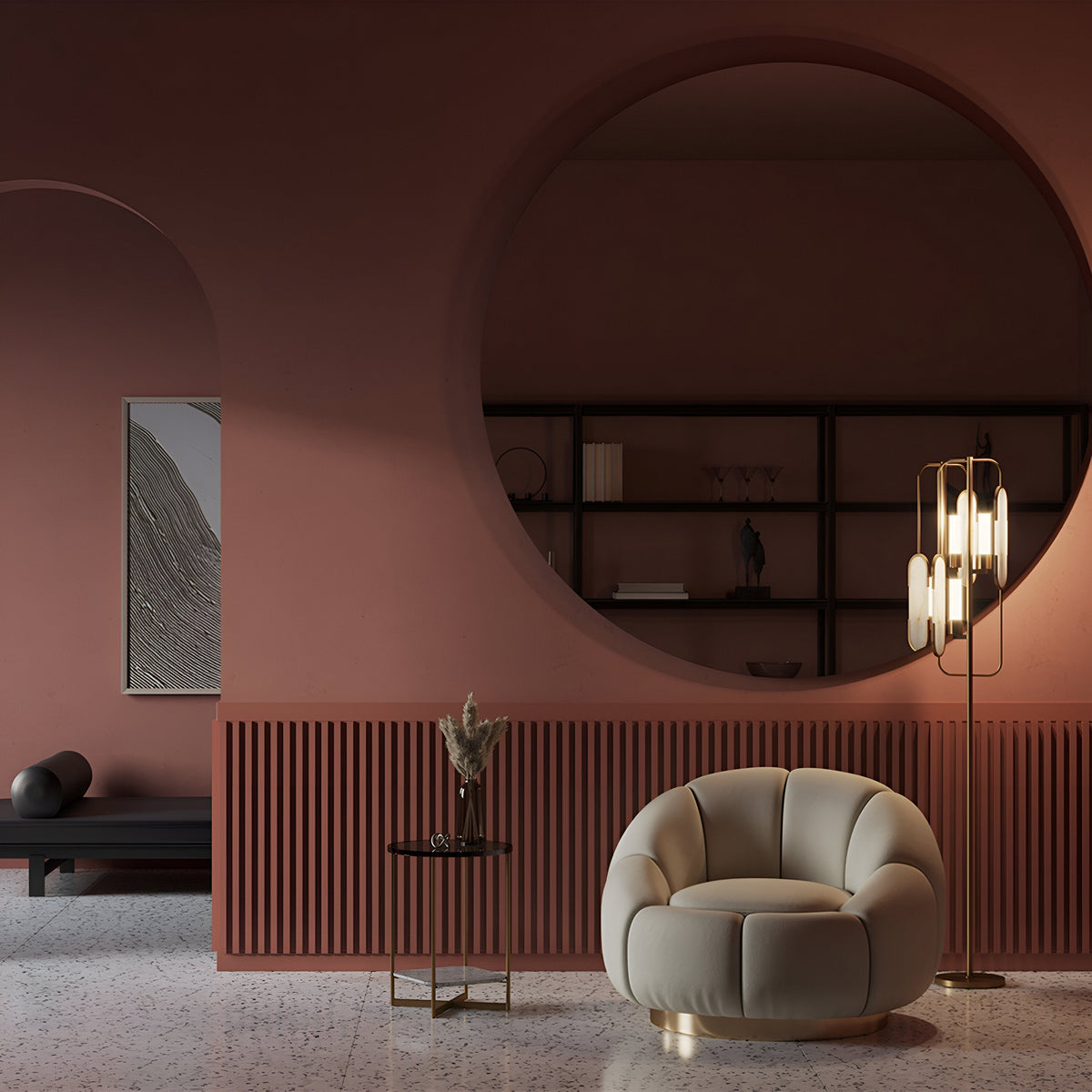 Marmo 2 Light Alabaster Floor Lamp - Brass