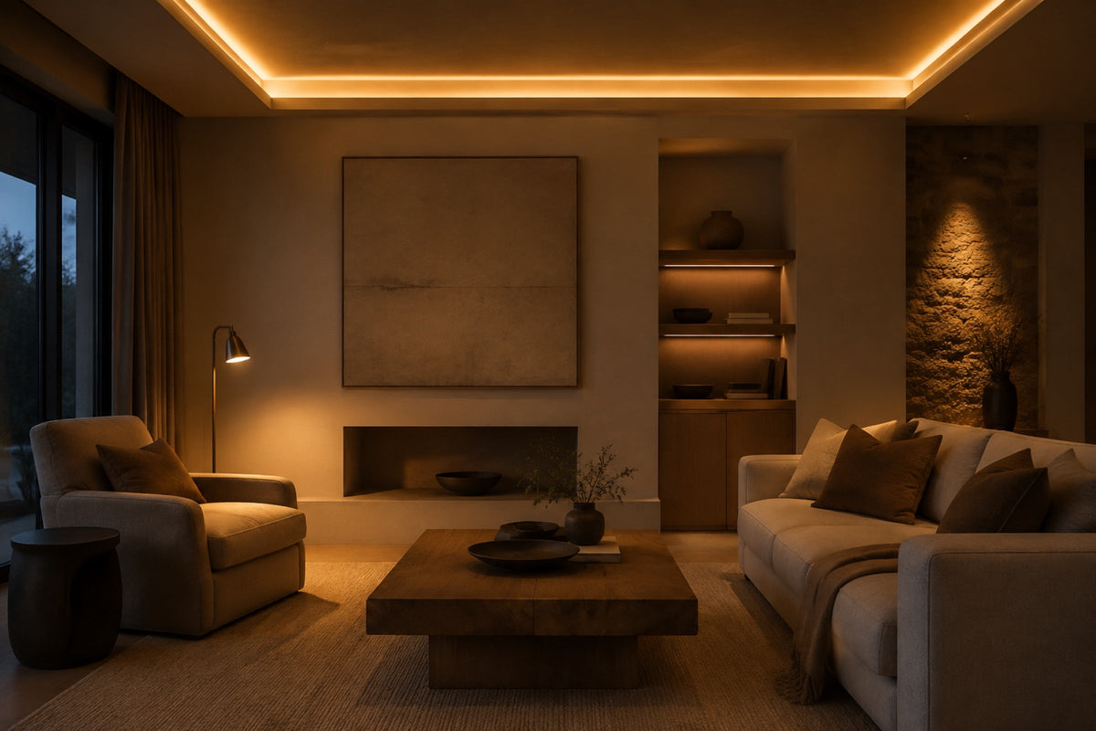 Interior illustrating ambient, task and accent lighting zones