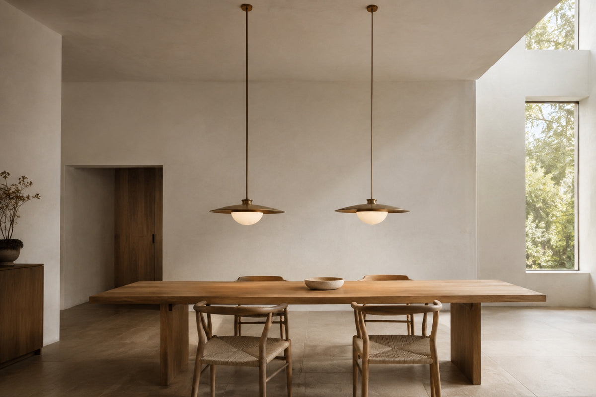 Pendant lighting composed in proportion to the furniture below