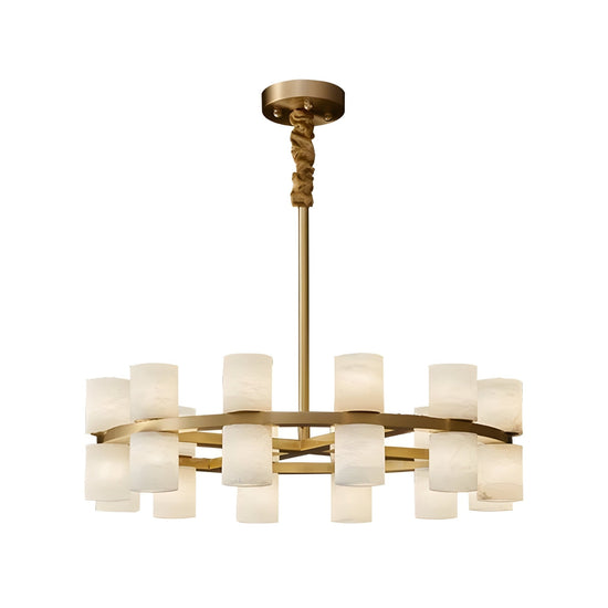 Valenro 40 Light Cylindrical Alabaster Chandelier - Soft White & Brass