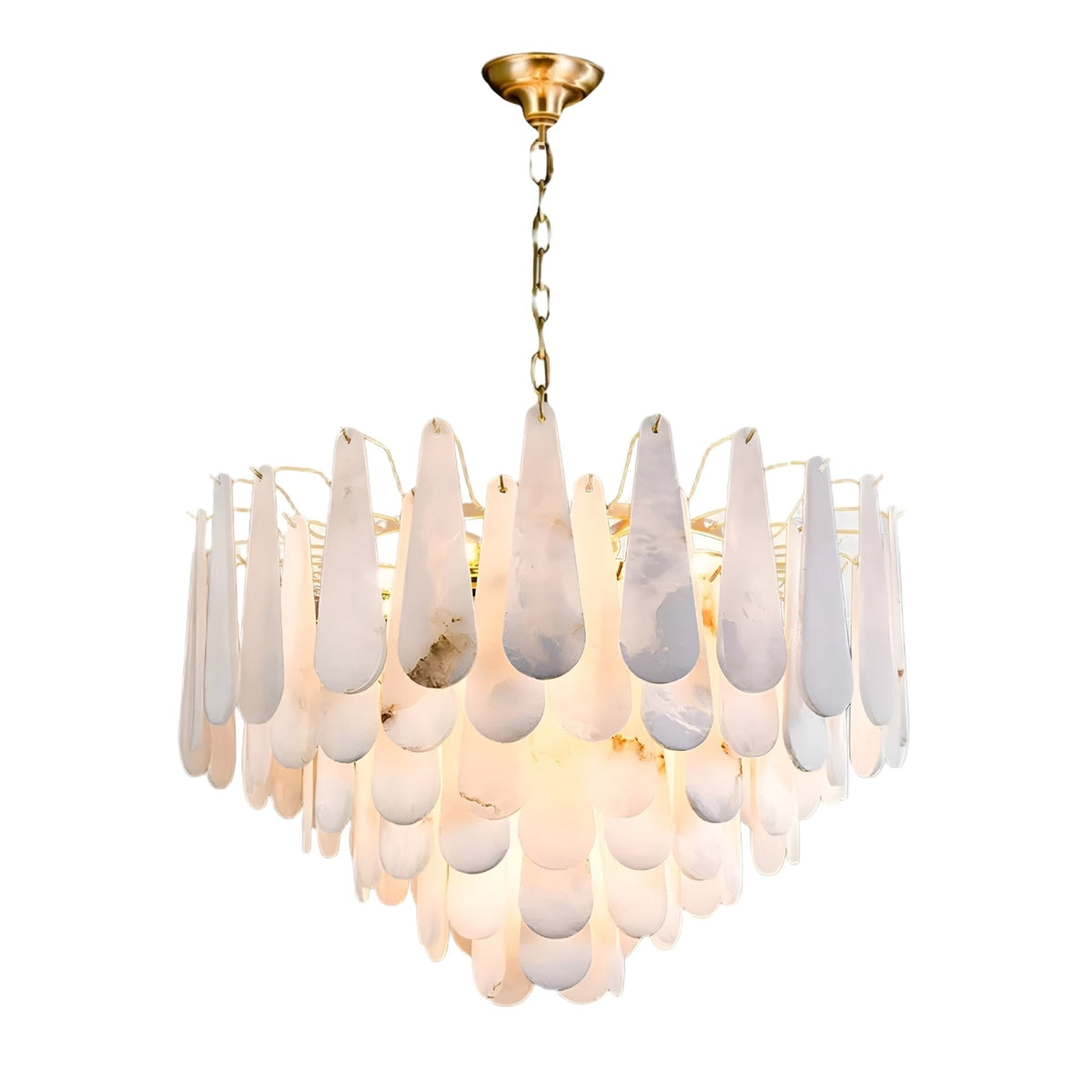 Veloria Large Floating Petal Alabaster Chandelier - Brushed Brass & Soft White