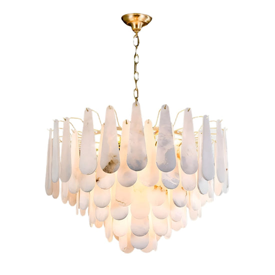 Veloria Large Floating Petal Alabaster Chandelier - Brushed Brass & Soft White