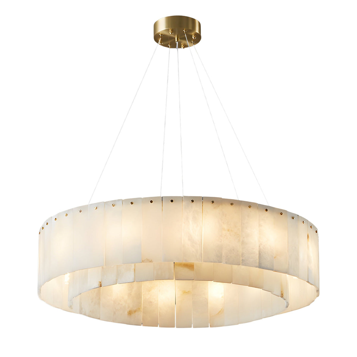 Arvello 14 Light Layered Panel Alabaster Chandelier - Soft White & Brass