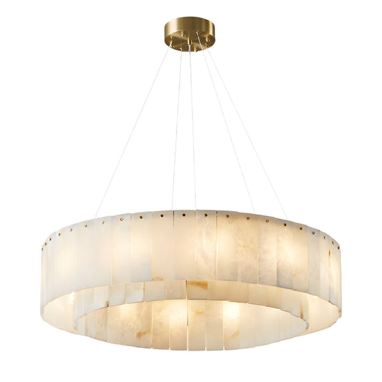 Arvello 14 Light Layered Panel Alabaster Chandelier - Soft White & Brass