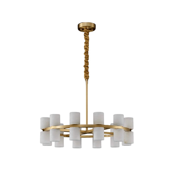 Valenro 40 Light Cylindrical Alabaster Chandelier - Soft White & Brass