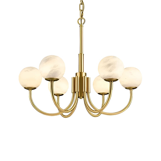 Aurelio 6 Light Alabaster Globe Chandelier - Brushed Brass