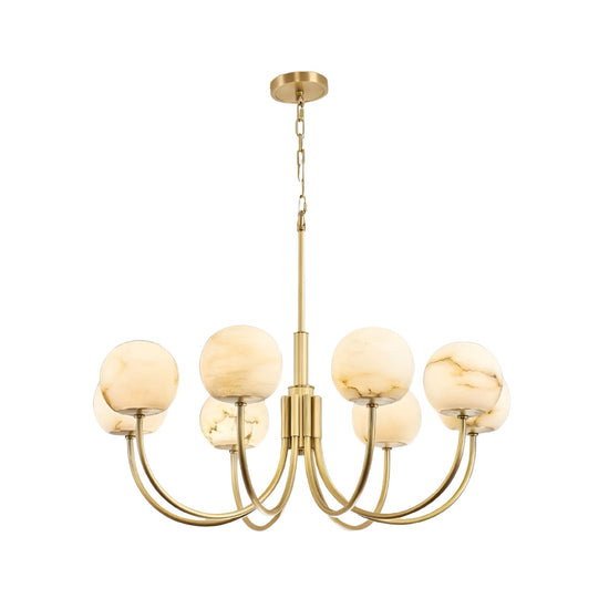 Aurelio 8 Light Alabaster Globe Chandelier - Brushed Brass
