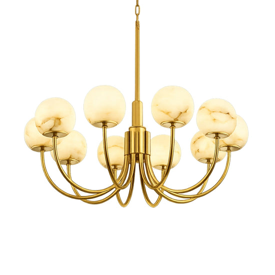 Aurelio 10 Light Alabaster Globe Chandelier - Soft White & Brushed Brass
