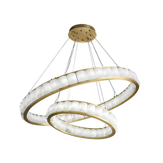 Orion 48 Light 2 Tier Ring Alabaster Chandelier - Soft White & Brushed Brass