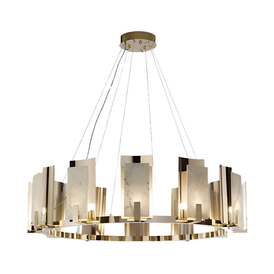 Aurevon 10 Light Circular Alabaster Chandelier - Soft White & Copper