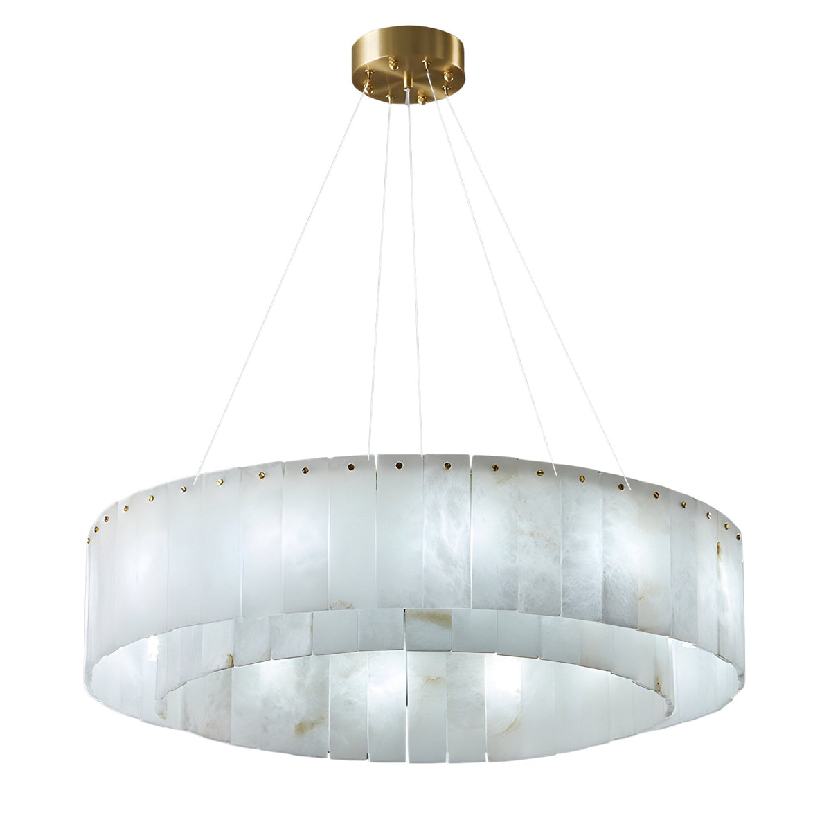Arvello 14 Light Layered Panel Alabaster Chandelier - Soft White & Brass