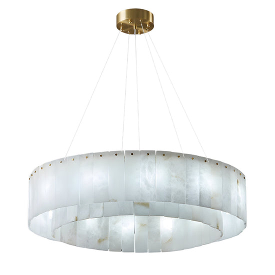 Arvello 14 Light Layered Panel Alabaster Chandelier - Soft White & Brass