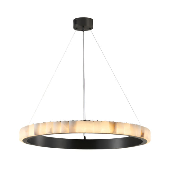 Lucenza LED Halo Ring Alabaster Chandelier 1m - Matt Black