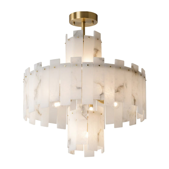 Zarelli 24 Light Interlocking Panel Alabaster Chandelier - Soft White & Brass