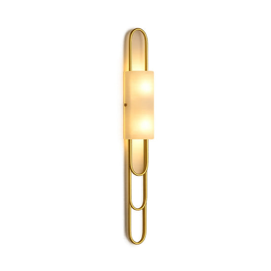 Catenis 2 Light Large Loop Frame Alabaster Wall Light - Brushed Brass