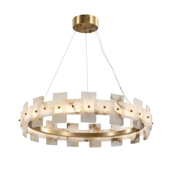 Ravion LED Panelled Alabaster Chandelier 1m - Soft White & Brass