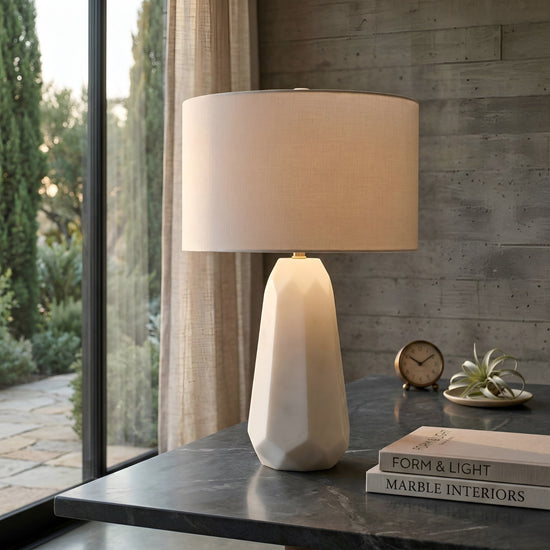 Averon Faceted Alabaster Table Lamp - Brass & Soft White