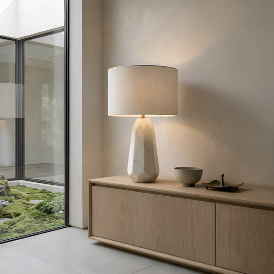 Averon Faceted Alabaster Table Lamp - Brass & Soft White