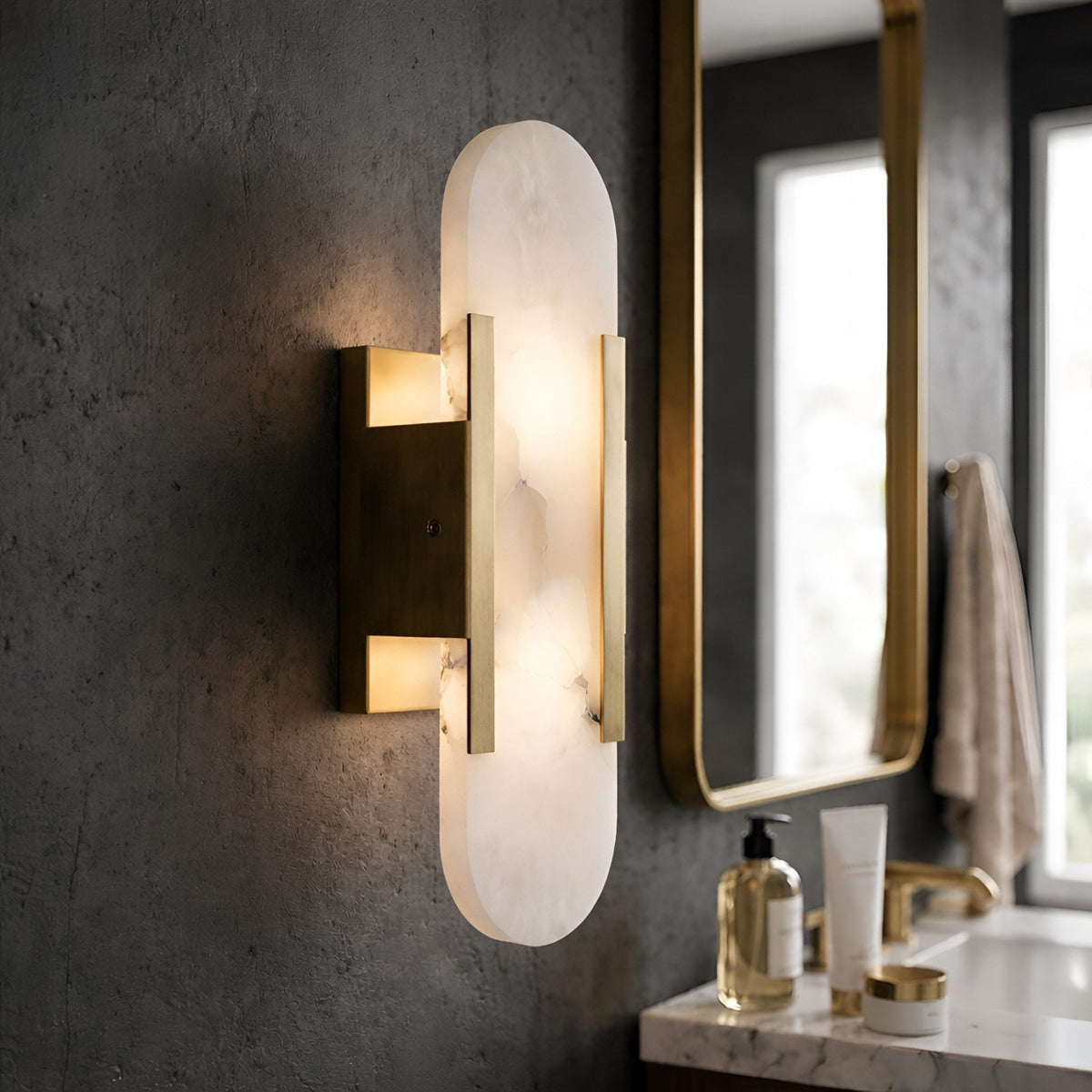Lirone Small Alabaster Capsule Wall Light - Brass