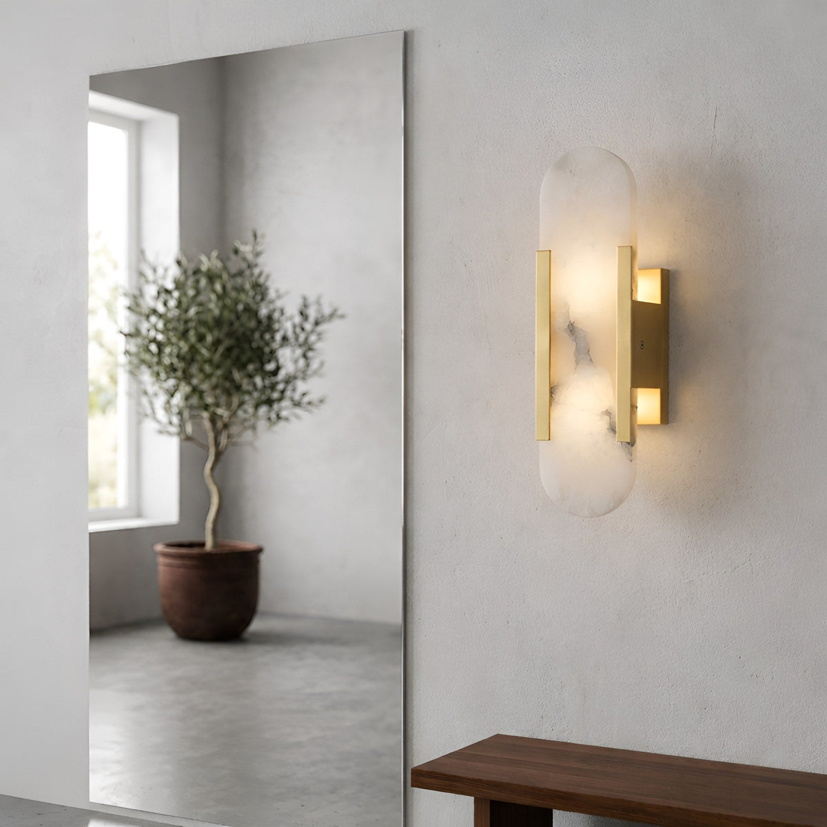 Lirone Alabaster Capsule Wall Light 500mm - Brass
