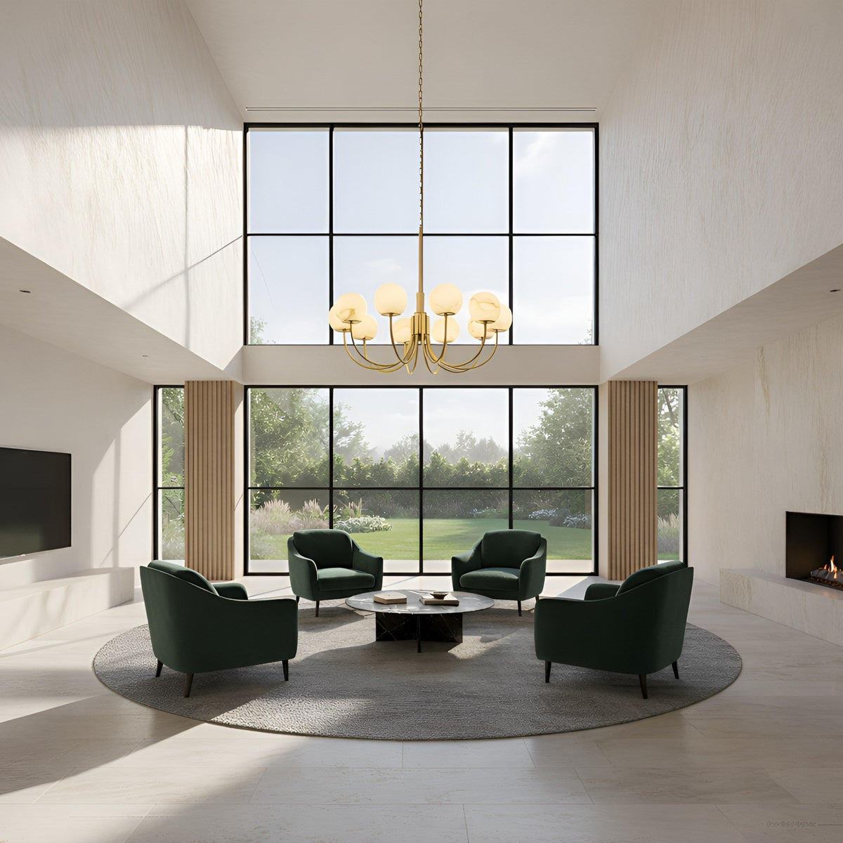 Aurelio 10 Light Large Alabaster Globe Chandelier - Brushed Brass