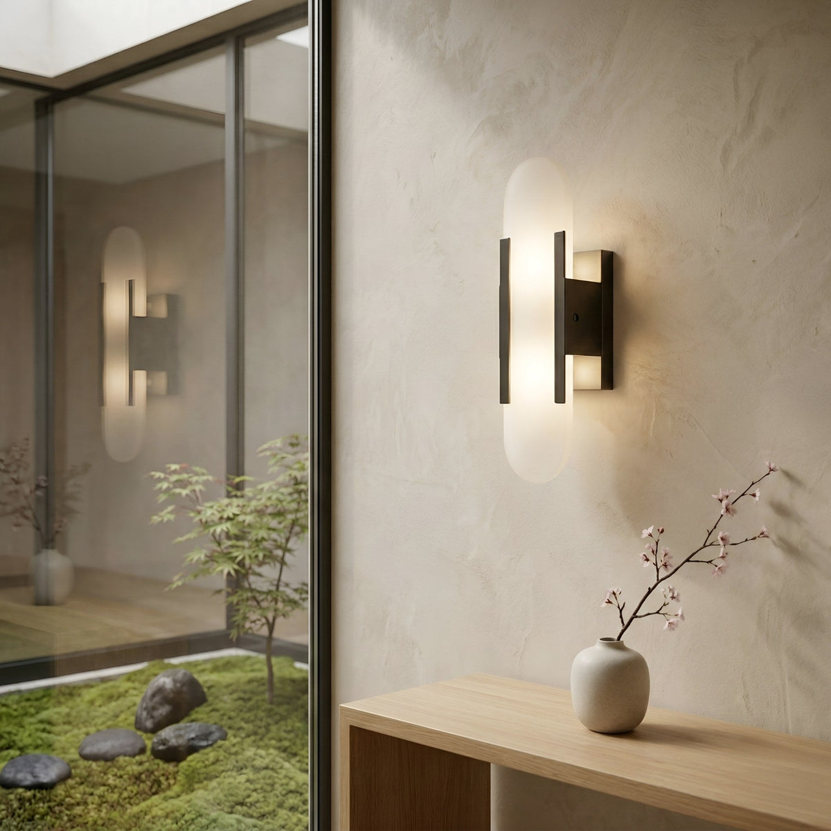 Lirone Large Vertical Capsule Alabaster Wall Light - Soft White & Black