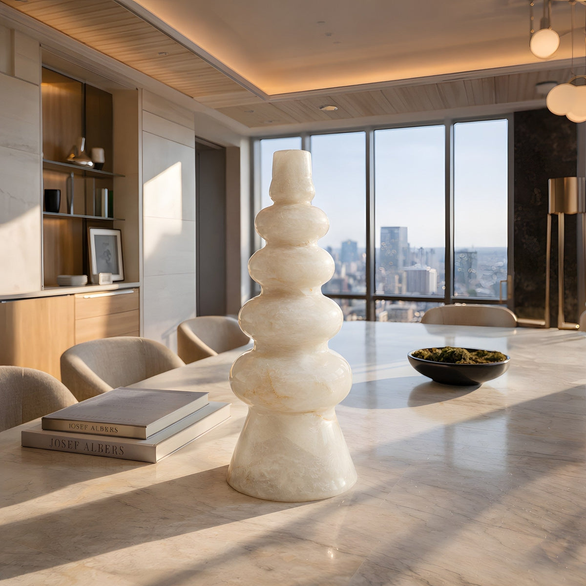 Virelle LED Totem Alabaster Table Lamp - Soft White