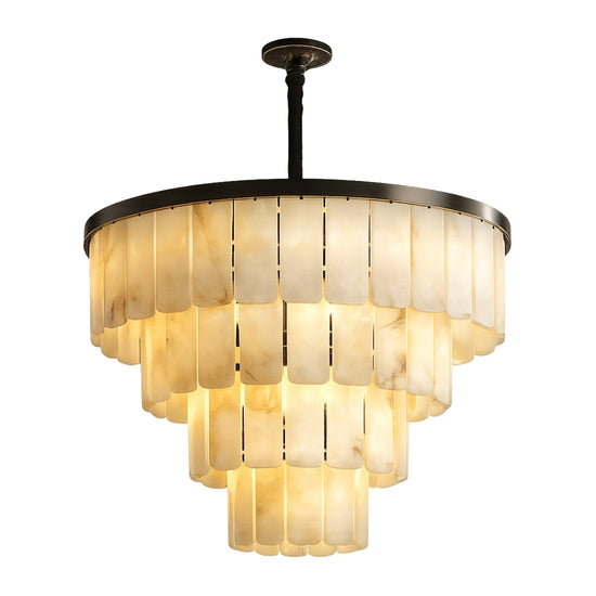 Auravel 30 Light Tiered Alabaster Chandelier - Matte Black