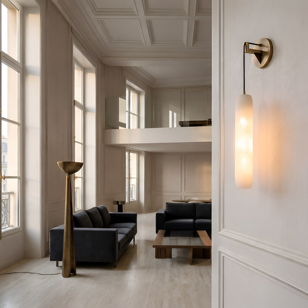 Elystria LED Vertical Alabaster Wall Light - Brushed Brass