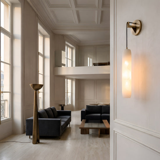 Elystria LED Vertical Alabaster Wall Light - Brushed Brass
