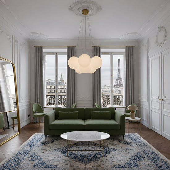 Auriel 7 Light Alabaster Chandelier - Soft White & Brushed Brass