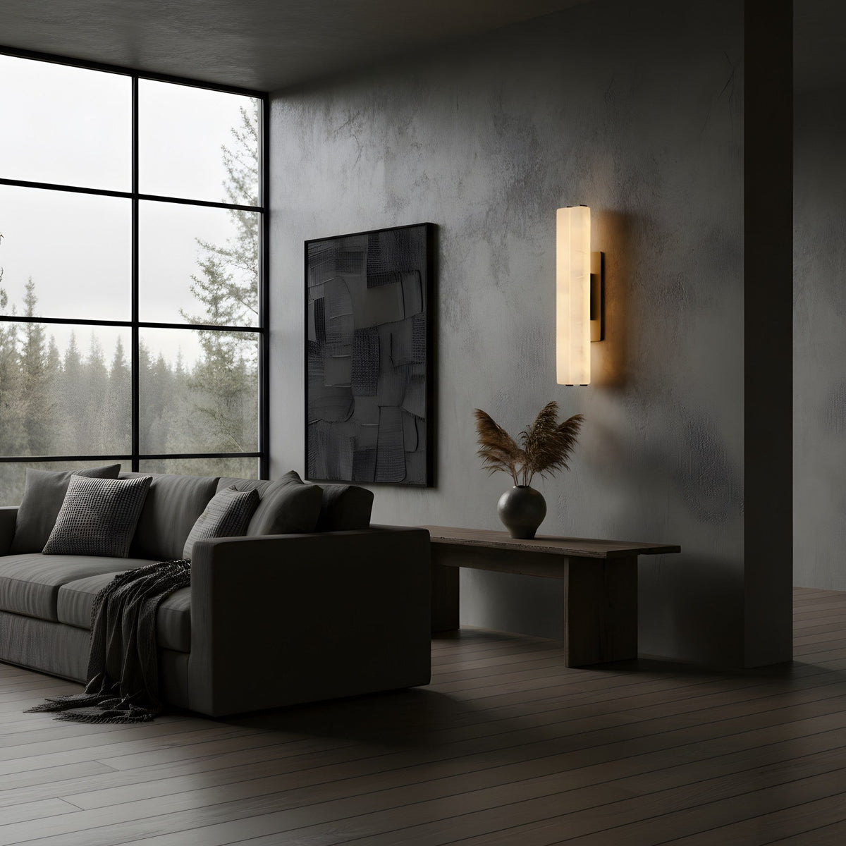 Selvara LED Large Alabaster Double Wall Light - Matt Black