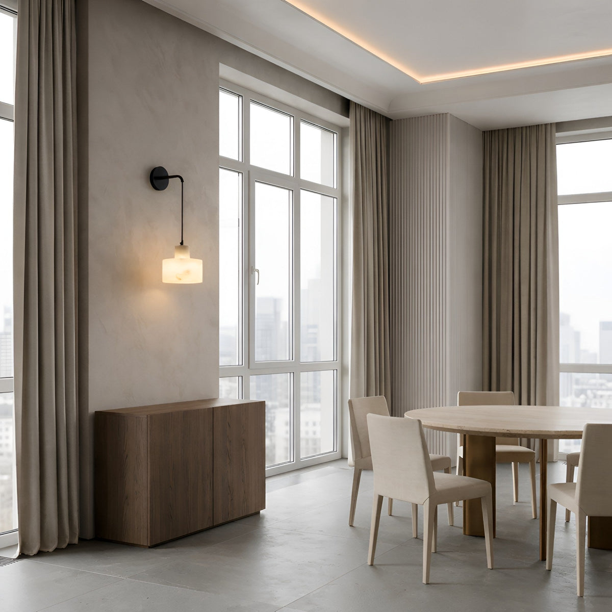Caelune Suspended Alabaster Wall Light - Soft White & Black