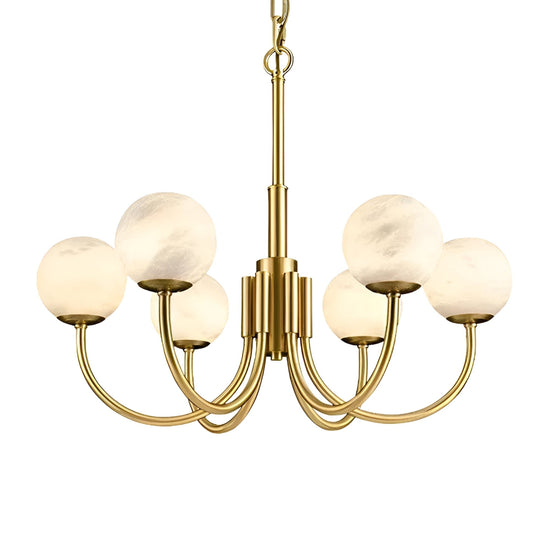 Aurelio 6 Light Large Alabaster Globe Chandelier - Brushed Brass