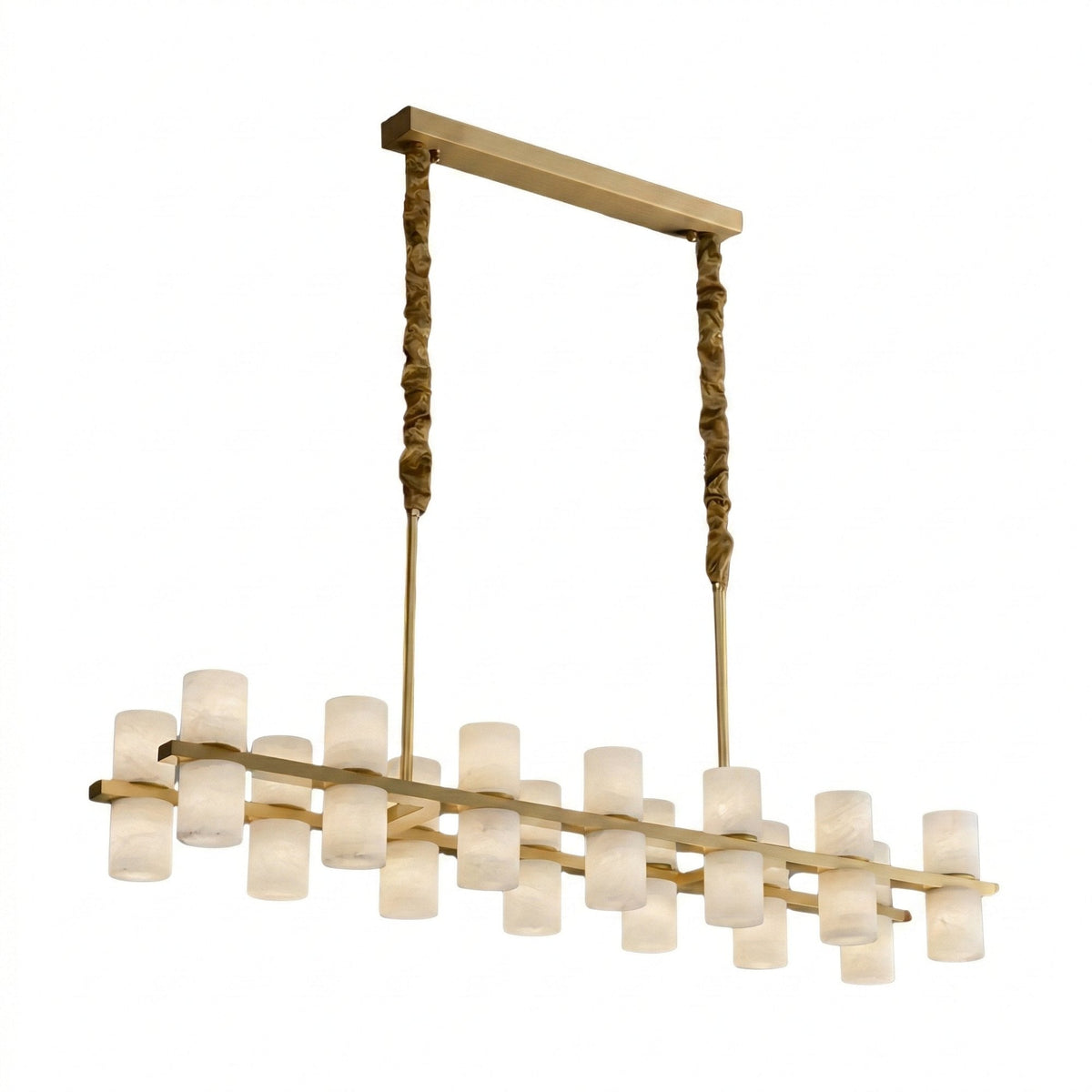 Valenro 32 Light Cylindrical Alabaster Linear Chandelier - Brass