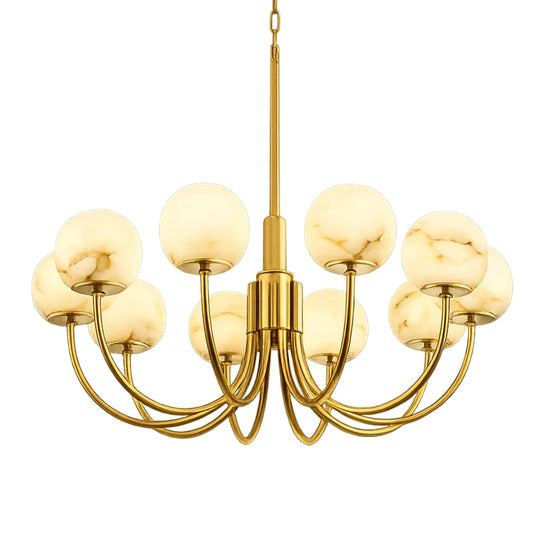 Aurelio 10 Light Large Alabaster Globe Chandelier - Brushed Brass