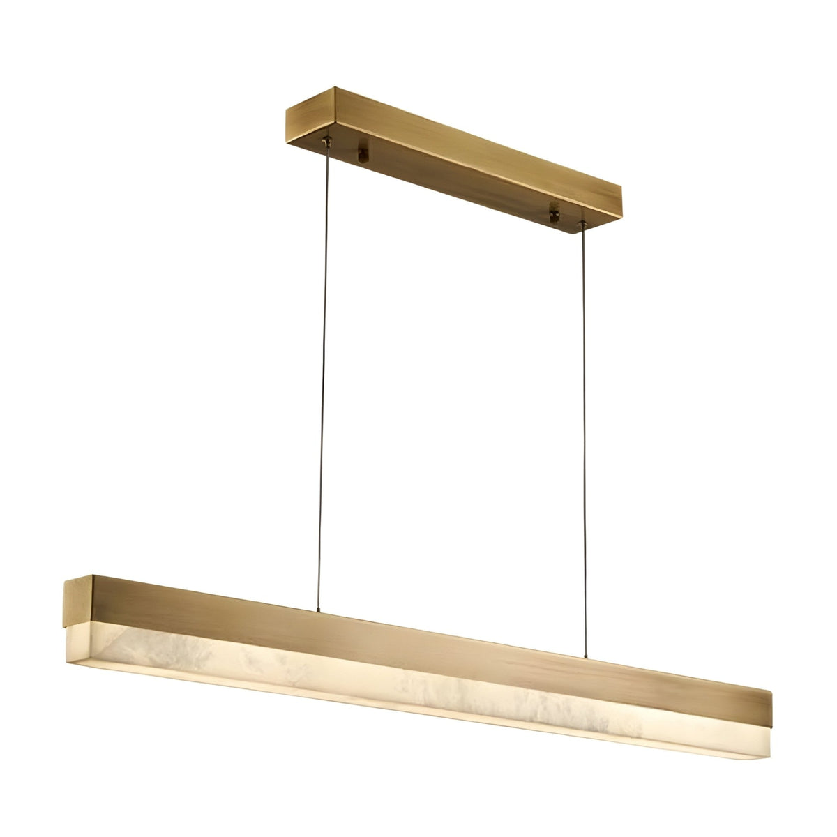 Linea LED Large Alabaster Linear Chandelier - Brushed Brass