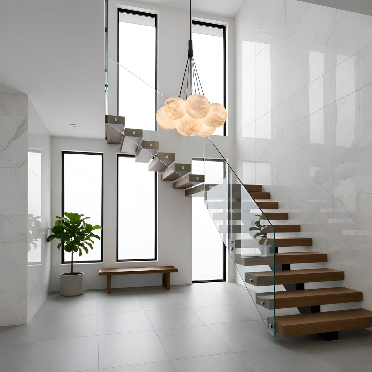 Auriel 7 Light Alabaster Cluster Chandelier - Soft White & Black