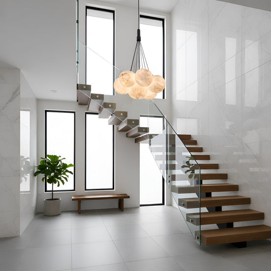 Auriel 7 Light Alabaster Cluster Chandelier - Soft White & Black
