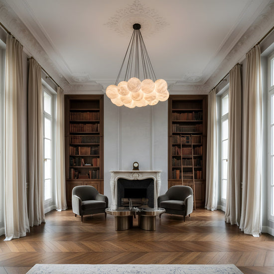 Auriel 19 Light Alabaster Chandelier - Soft White & Black