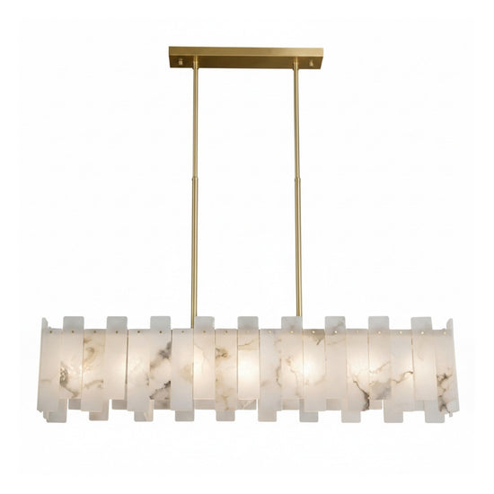 Zarelli 8 Light Interlocking Alabaster Linear Chandelier - Brass