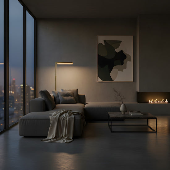 Linea LED Alabaster Floor Lamp - Brushed Brass